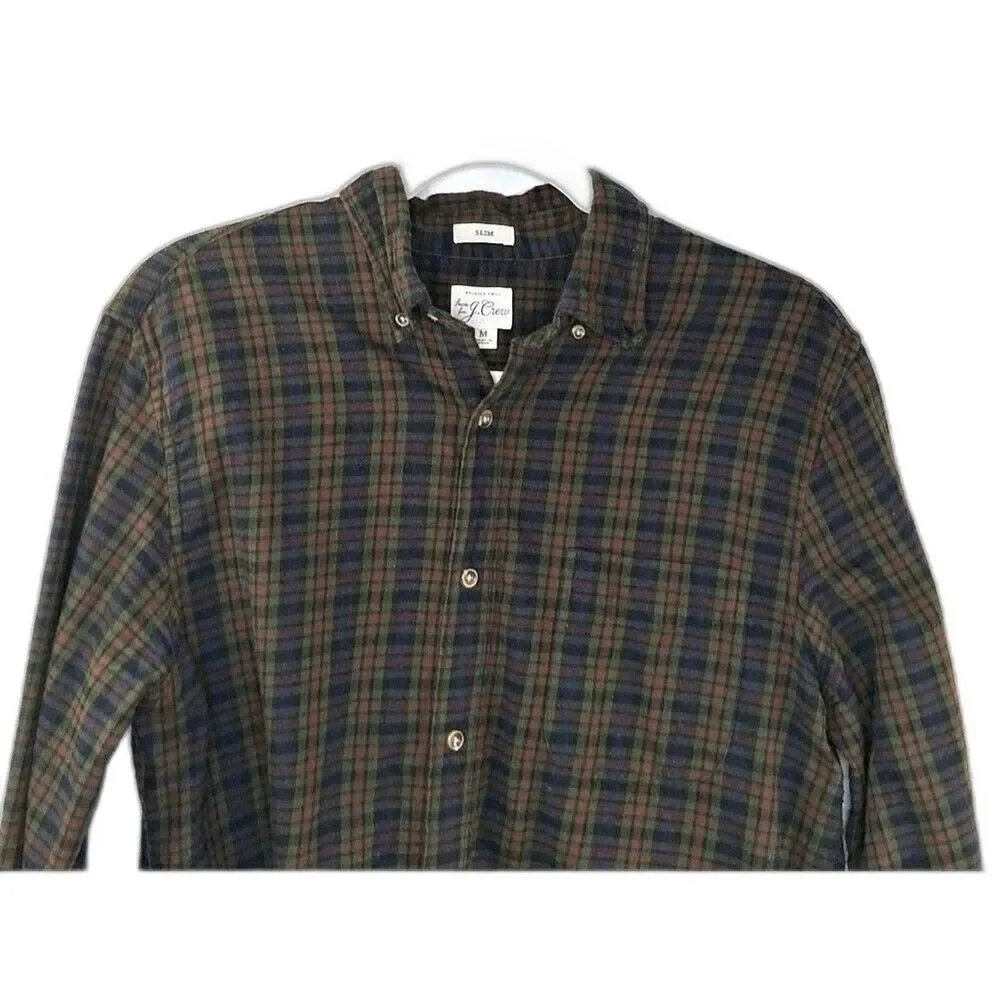 J Crew Brushed Twill Flannel Shirt Men's Plaid Tartan Size M Slim